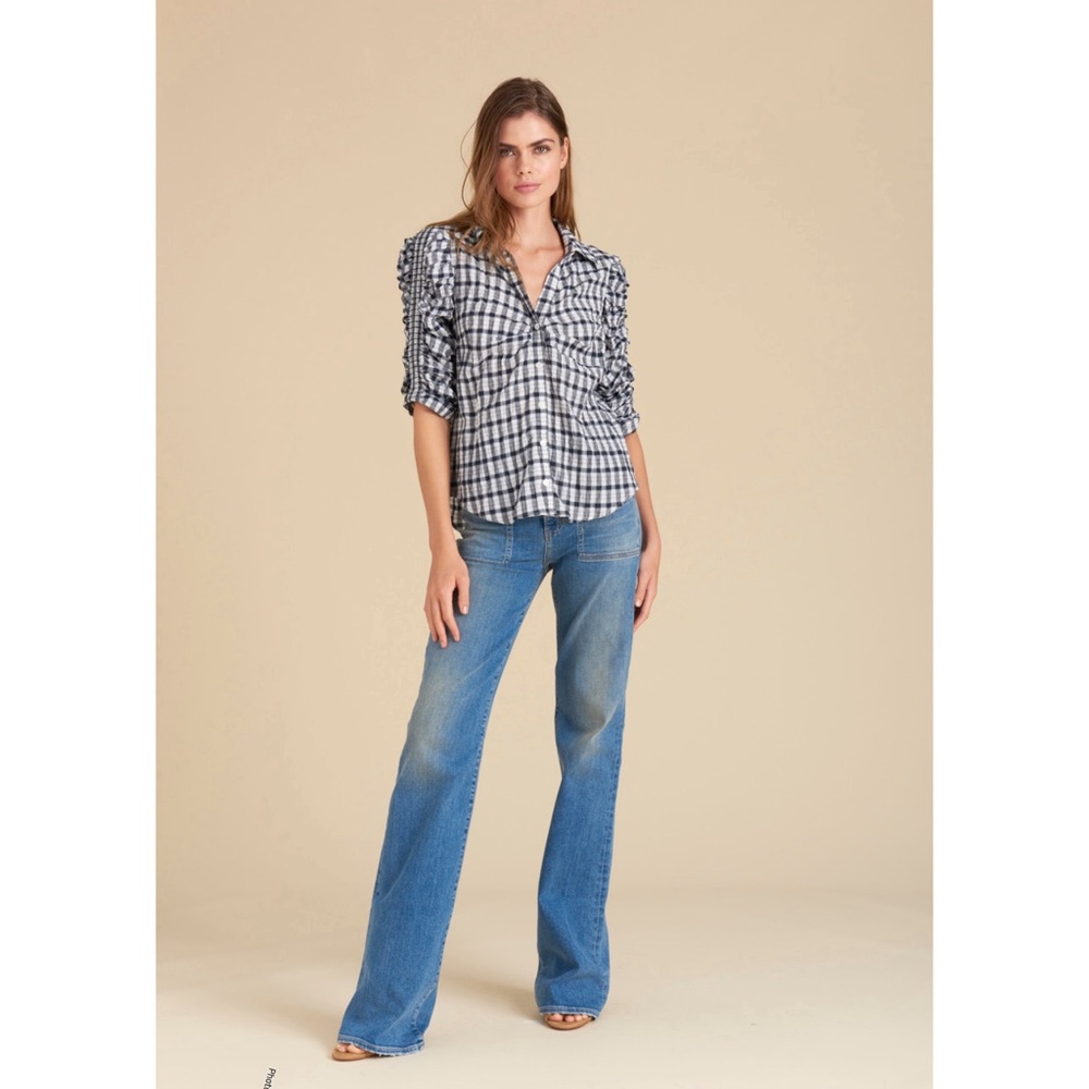 Veronica Beard Navy and White Plaid Blouse